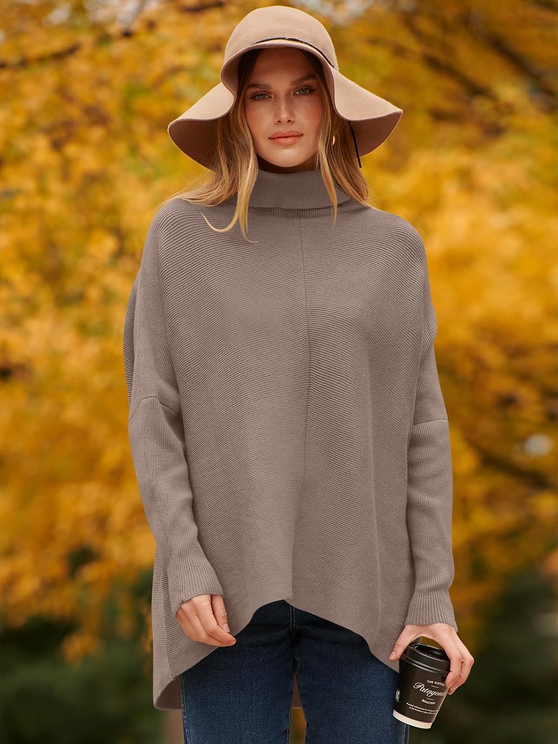 image:imageANRABESS Women Oversized Turtleneck Sweater Batwing Tunic Tops Fall OutfitsMutmeg