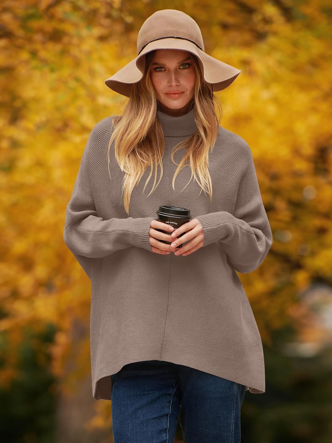 image:imageANRABESS Women Oversized Turtleneck Sweater Batwing Tunic Tops Fall OutfitsMutmeg