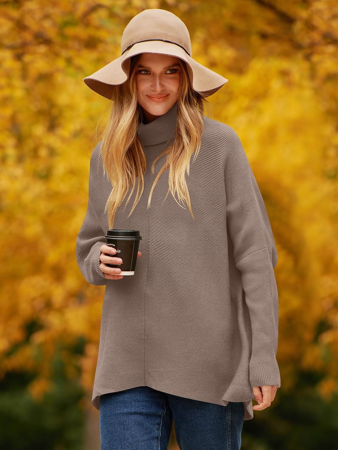 image:imageANRABESS Women Oversized Turtleneck Sweater Batwing Tunic Tops Fall OutfitsMutmeg