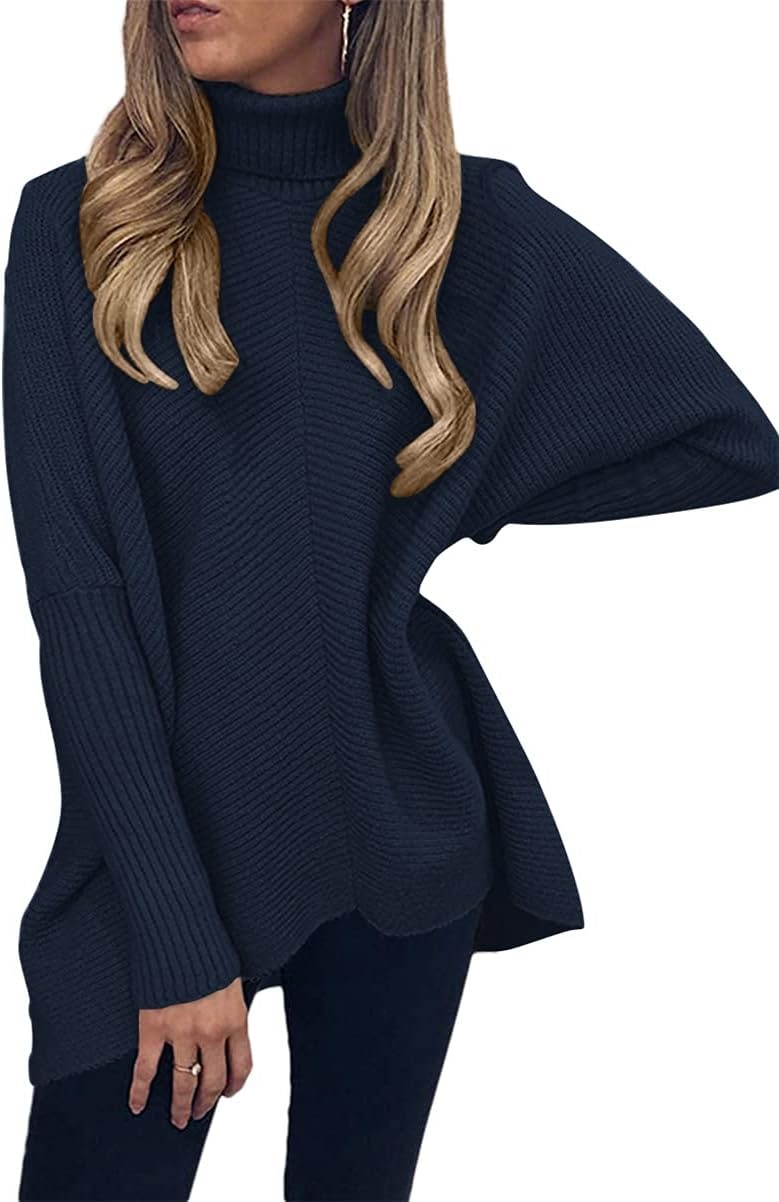 image:imageANRABESS Women Oversized Turtleneck Sweater Batwing Tunic Tops Fall OutfitsNavy Blue