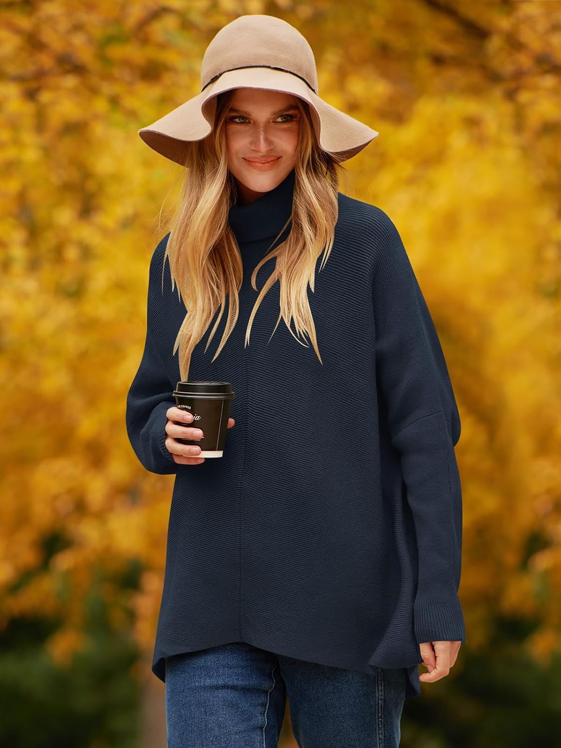 image:imageANRABESS Women Oversized Turtleneck Sweater Batwing Tunic Tops Fall OutfitsNavy Blue