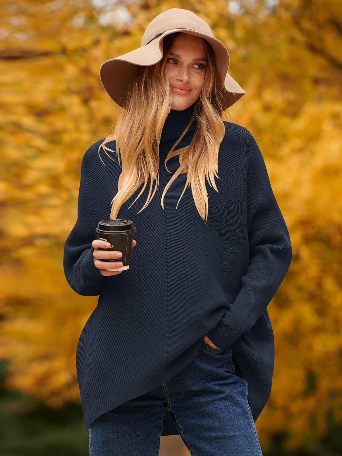 image:imageANRABESS Women Oversized Turtleneck Sweater Batwing Tunic Tops Fall OutfitsNavy Blue
