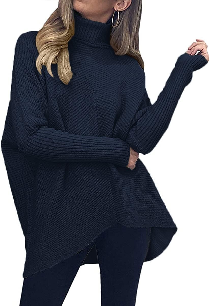 image:imageANRABESS Women Oversized Turtleneck Sweater Batwing Tunic Tops Fall OutfitsNavy Blue