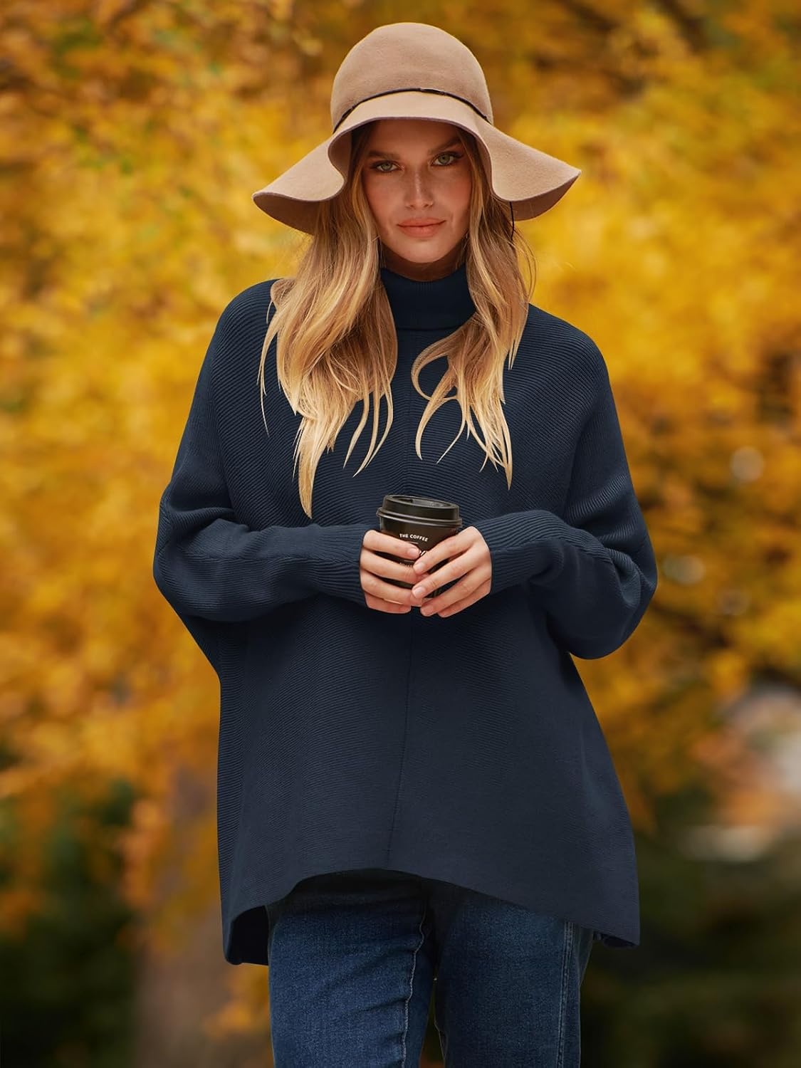 image:imageANRABESS Women Oversized Turtleneck Sweater Batwing Tunic Tops Fall OutfitsNavy Blue