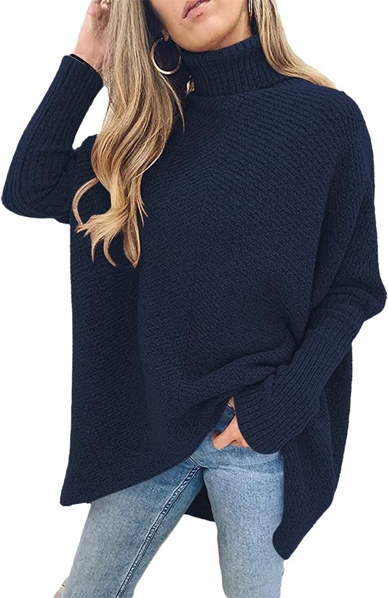 image:imageANRABESS Women Oversized Turtleneck Sweater Batwing Tunic Tops Fall OutfitsNavy Blue