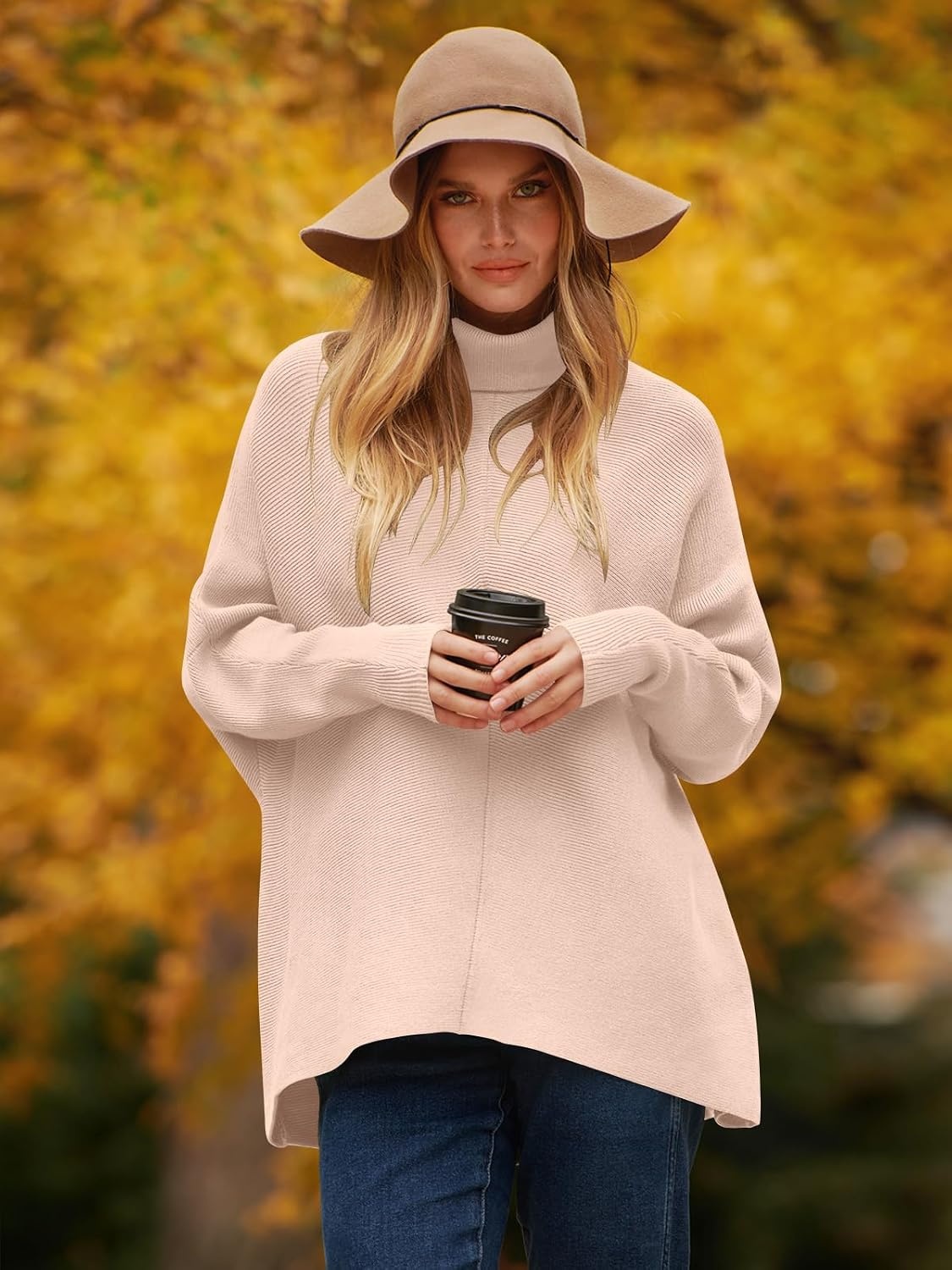 image:imageANRABESS Women Oversized Turtleneck Sweater Batwing Tunic Tops Fall OutfitsPink