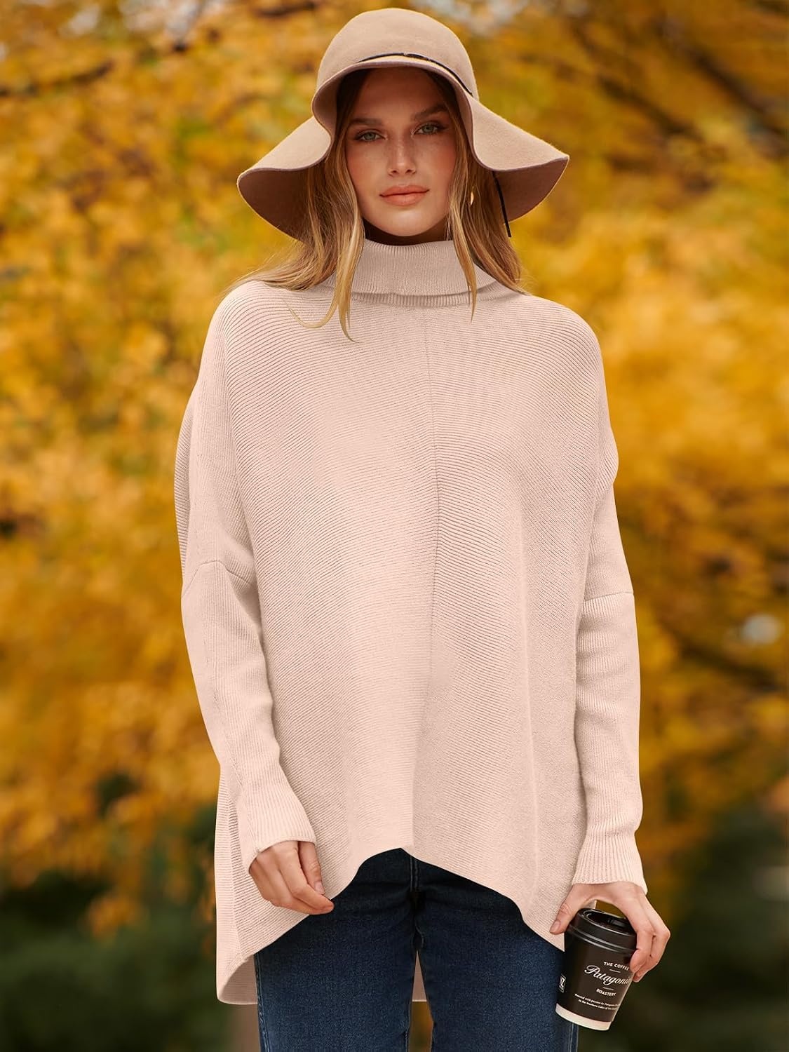 image:imageANRABESS Women Oversized Turtleneck Sweater Batwing Tunic Tops Fall OutfitsPink