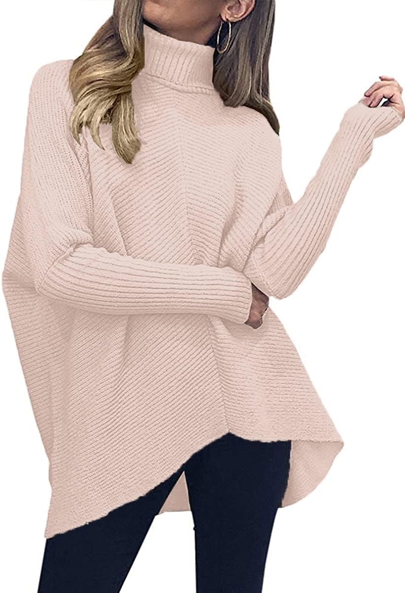 image:imageANRABESS Women Oversized Turtleneck Sweater Batwing Tunic Tops Fall OutfitsPink