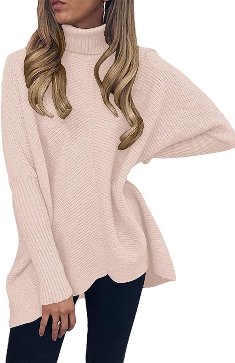 image:imageANRABESS Women Oversized Turtleneck Sweater Batwing Tunic Tops Fall OutfitsPink