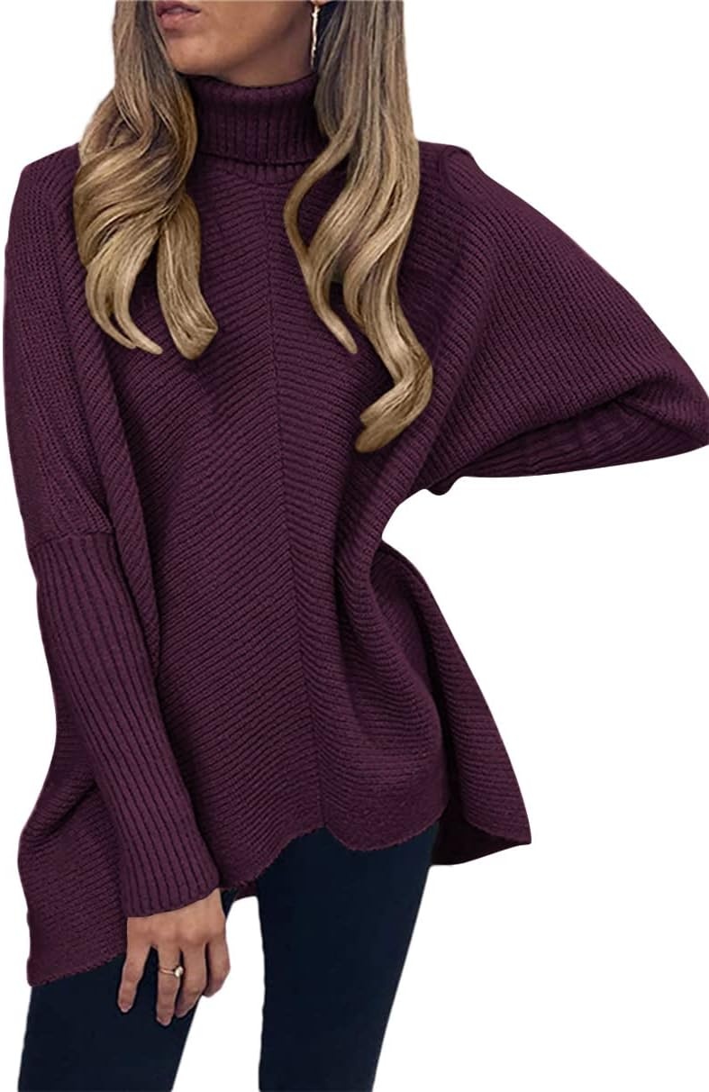 image:imageANRABESS Women Oversized Turtleneck Sweater Batwing Tunic Tops Fall OutfitsPurple