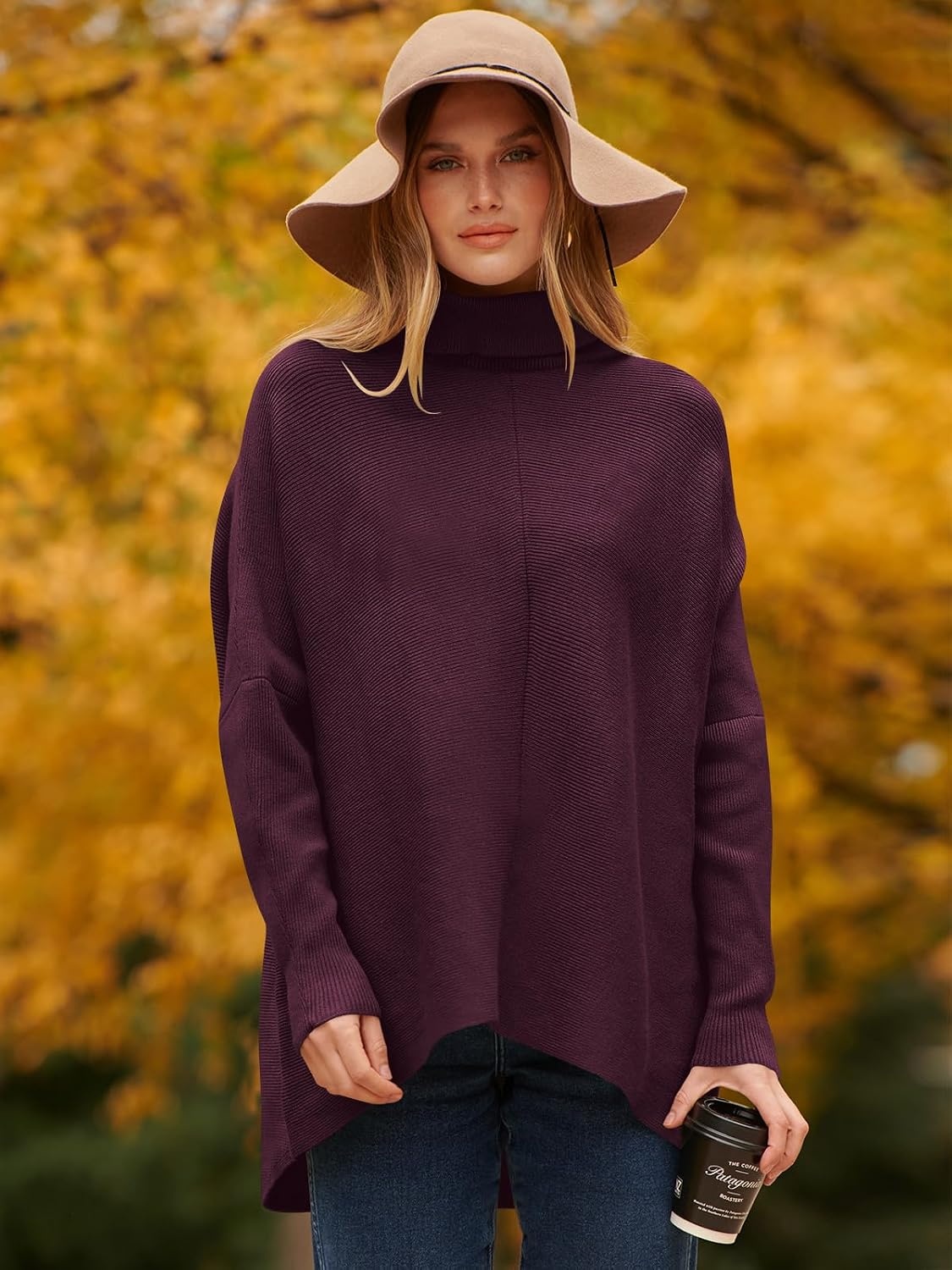 image:imageANRABESS Women Oversized Turtleneck Sweater Batwing Tunic Tops Fall OutfitsPurple