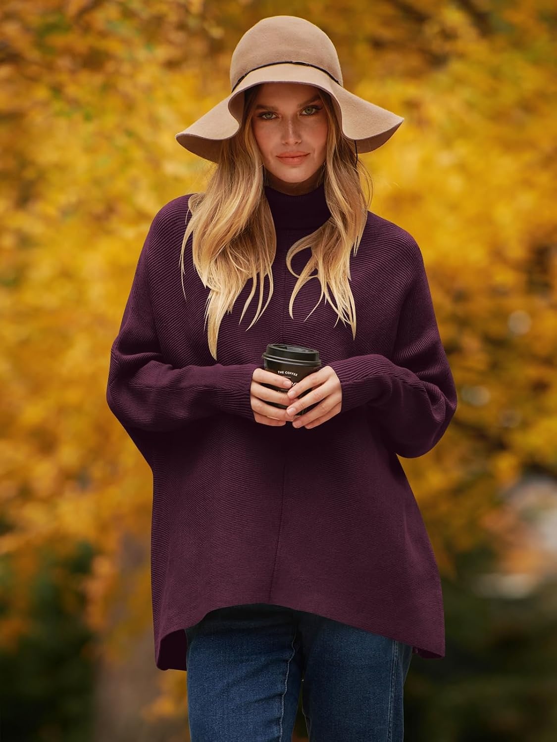 image:imageANRABESS Women Oversized Turtleneck Sweater Batwing Tunic Tops Fall OutfitsPurple