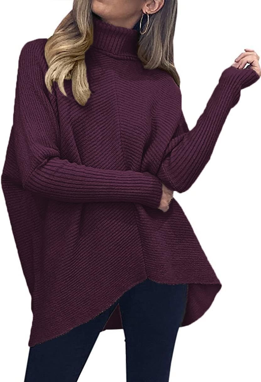 image:imageANRABESS Women Oversized Turtleneck Sweater Batwing Tunic Tops Fall OutfitsPurple