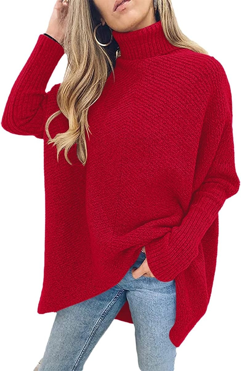 image:imageANRABESS Women Oversized Turtleneck Sweater Batwing Tunic Tops Fall OutfitsRed