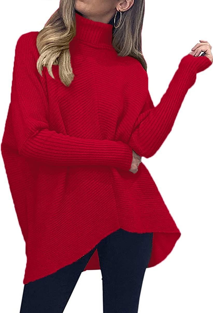 image:imageANRABESS Women Oversized Turtleneck Sweater Batwing Tunic Tops Fall OutfitsRed