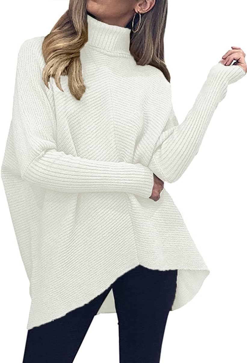 image:imageANRABESS Women Oversized Turtleneck Sweater Batwing Tunic Tops Fall OutfitsWhite