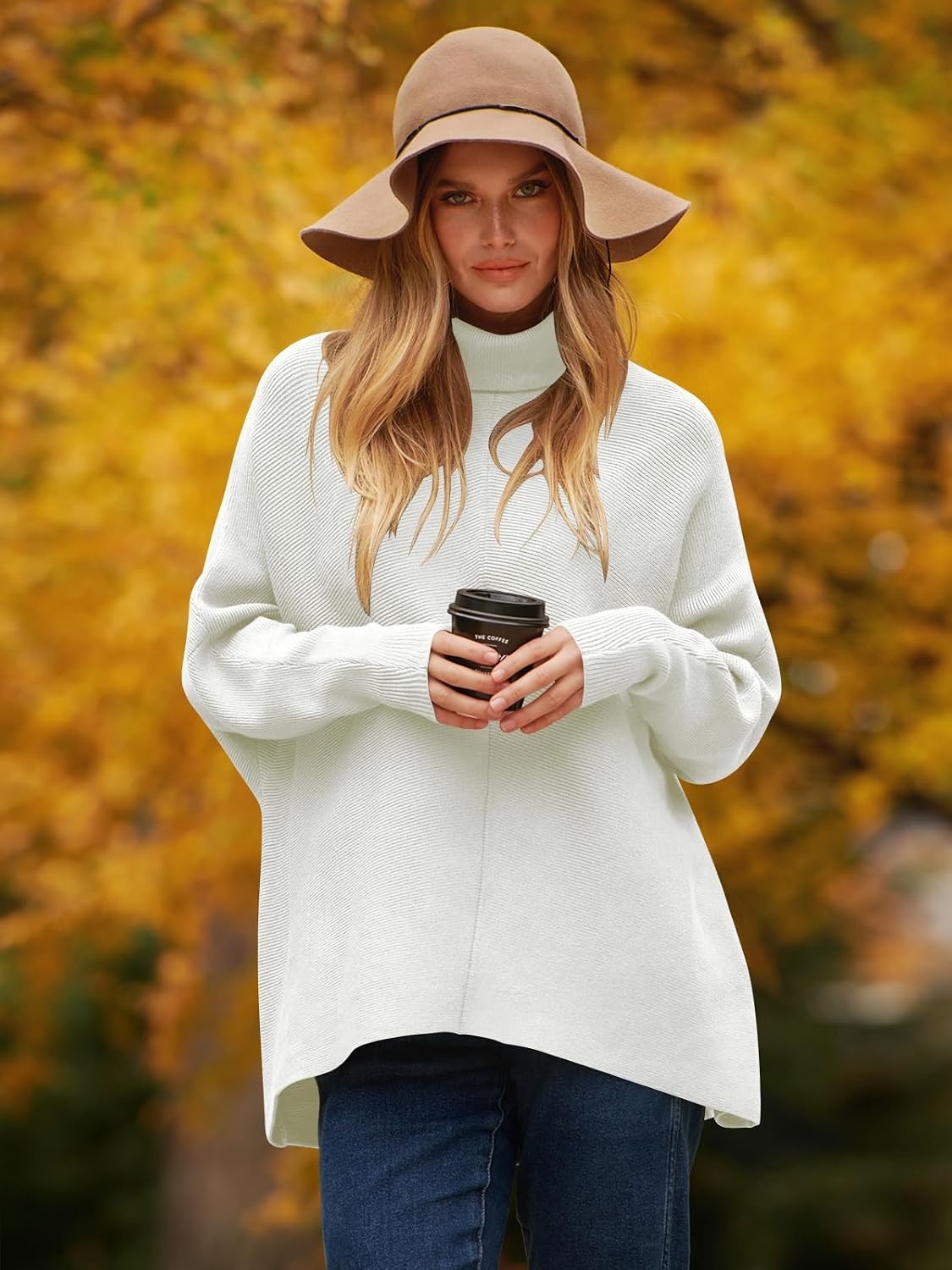 image:imageANRABESS Women Oversized Turtleneck Sweater Batwing Tunic Tops Fall OutfitsWhite