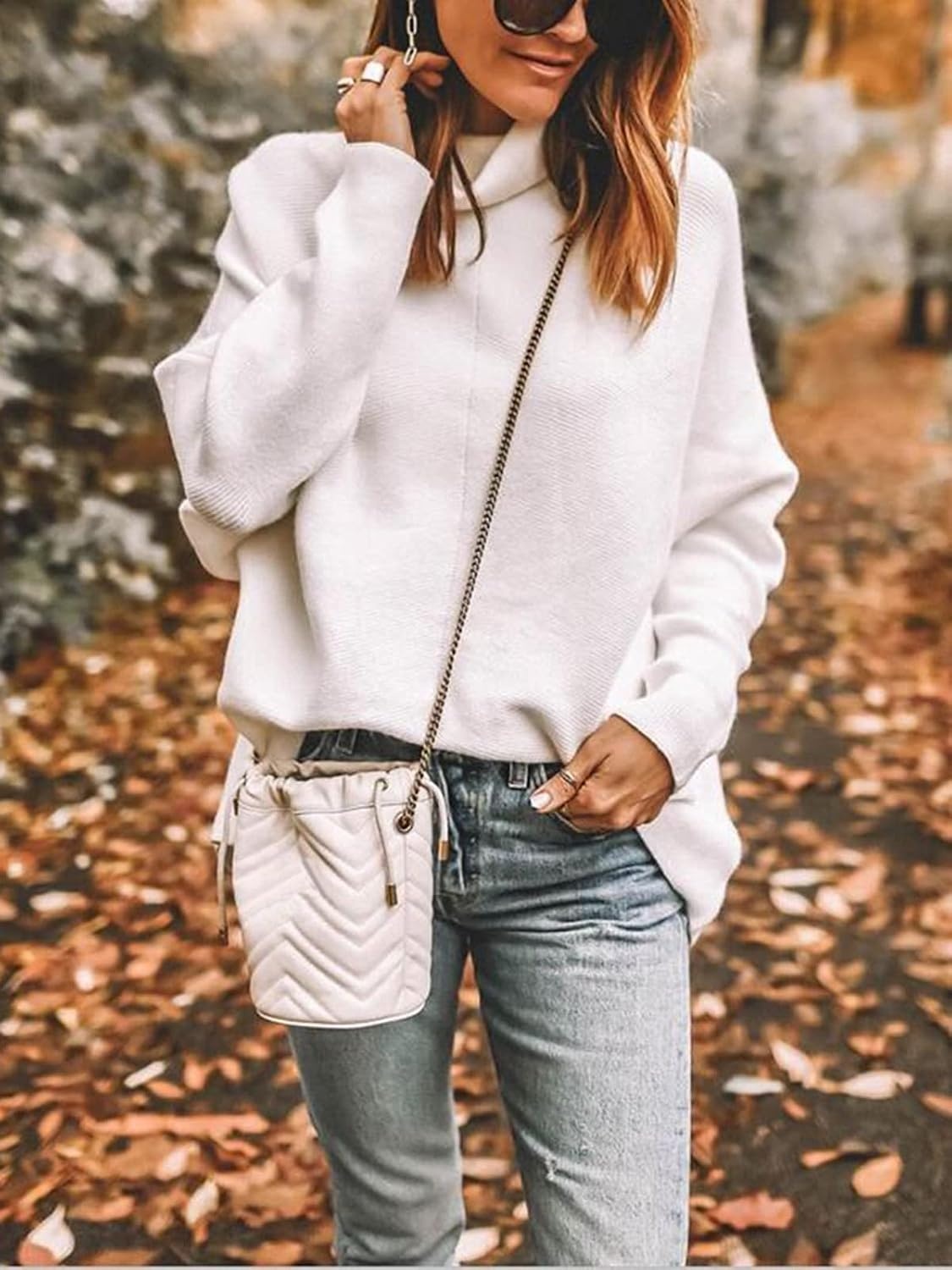 image:imageANRABESS Women Oversized Turtleneck Sweater Batwing Tunic Tops Fall OutfitsWhite