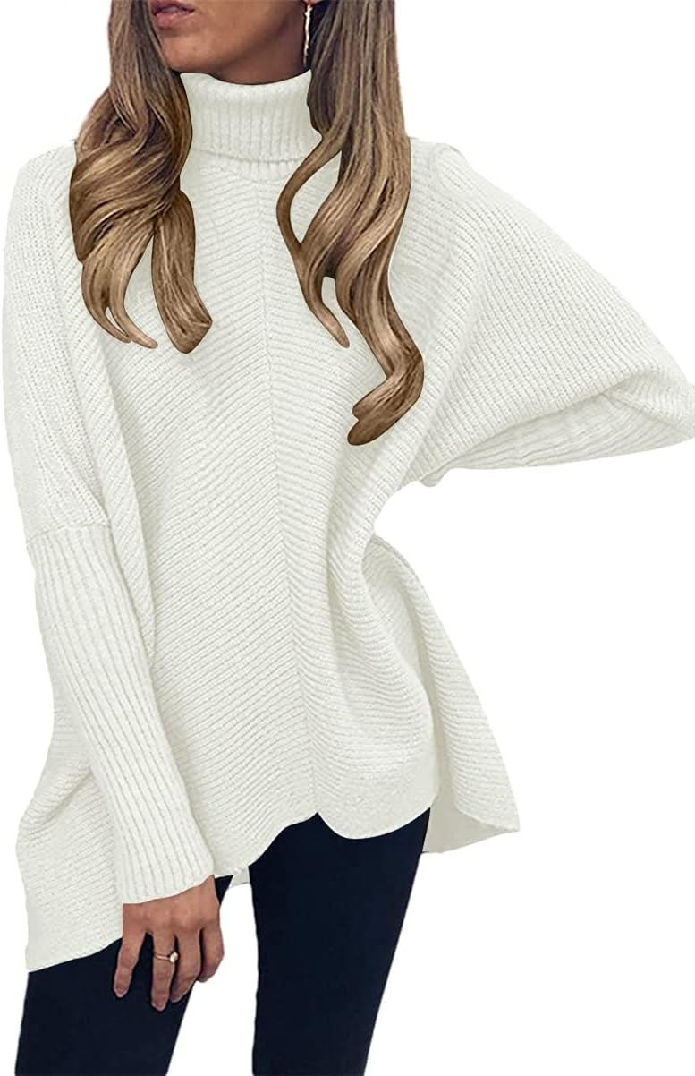 image:imageANRABESS Women Oversized Turtleneck Sweater Batwing Tunic Tops Fall OutfitsWhite