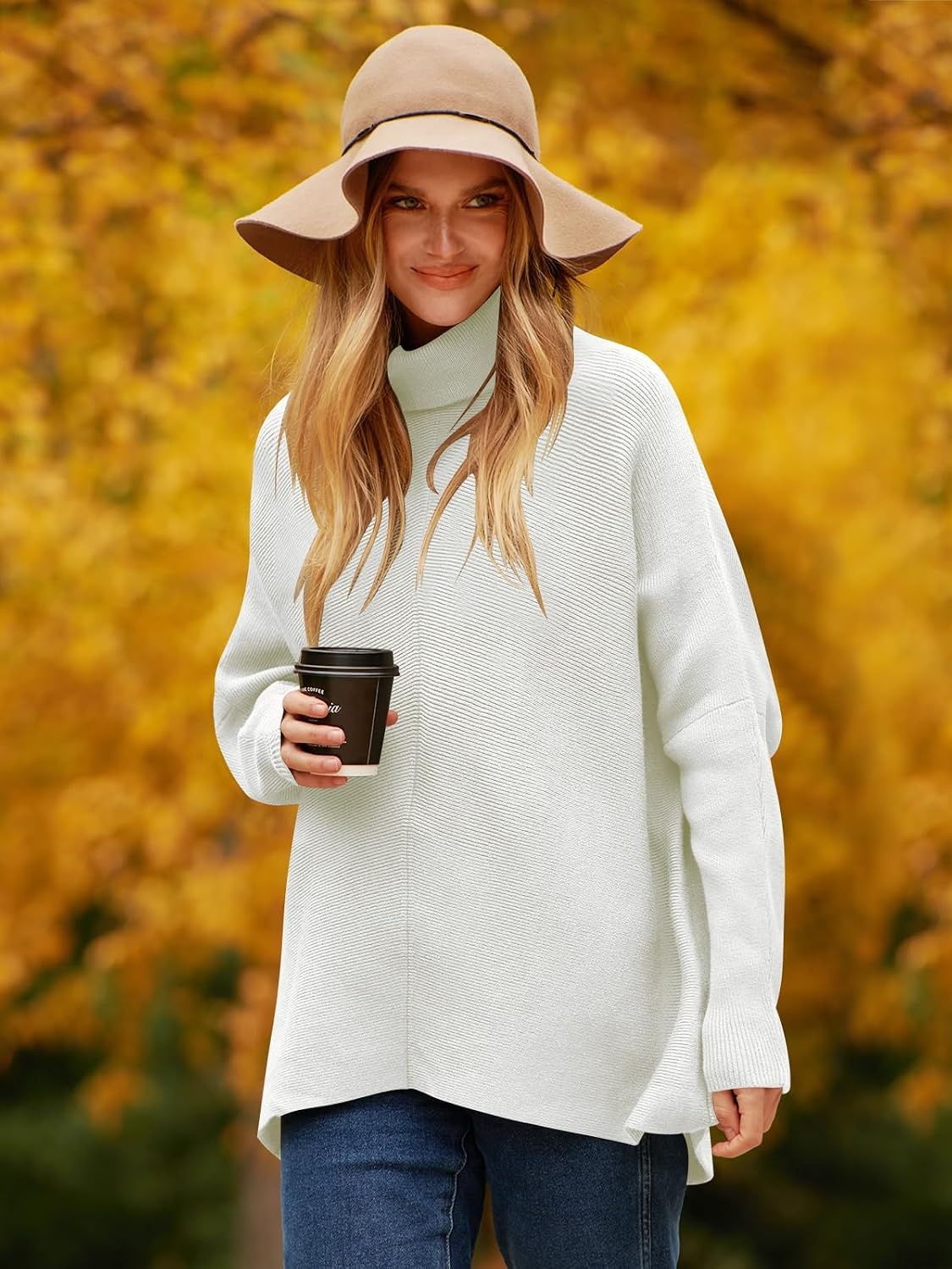image:imageANRABESS Women Oversized Turtleneck Sweater Batwing Tunic Tops Fall OutfitsWhite