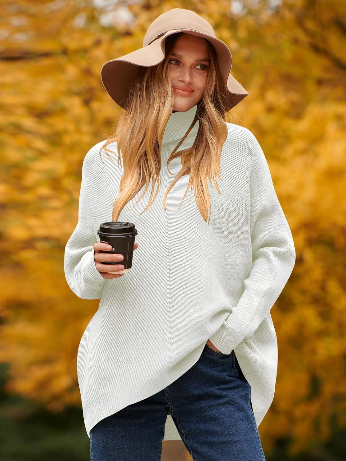 image:imageANRABESS Women Oversized Turtleneck Sweater Batwing Tunic Tops Fall OutfitsWhite