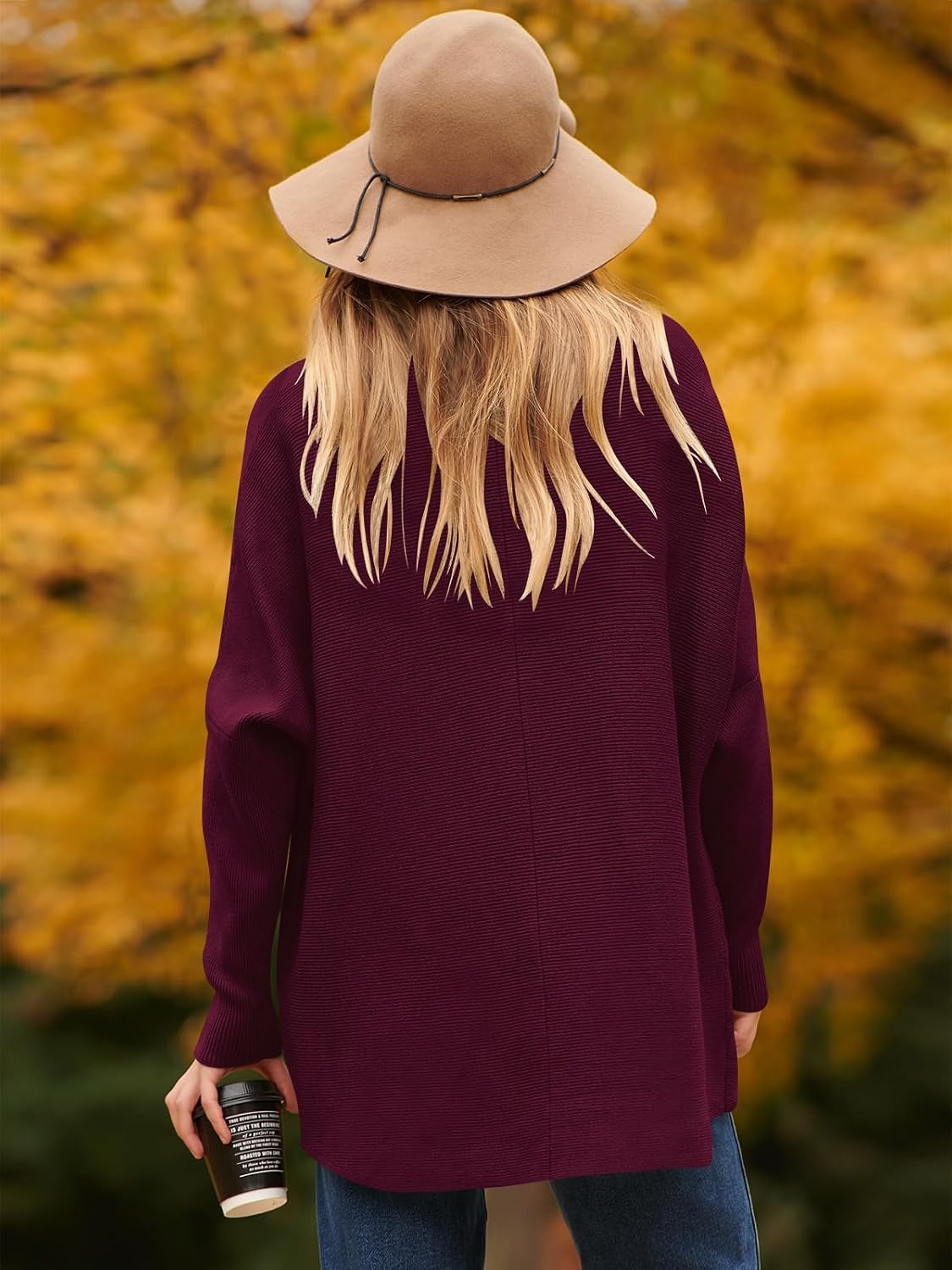 image:imageANRABESS Women Oversized Turtleneck Sweater Batwing Tunic Tops Fall OutfitsWine Red