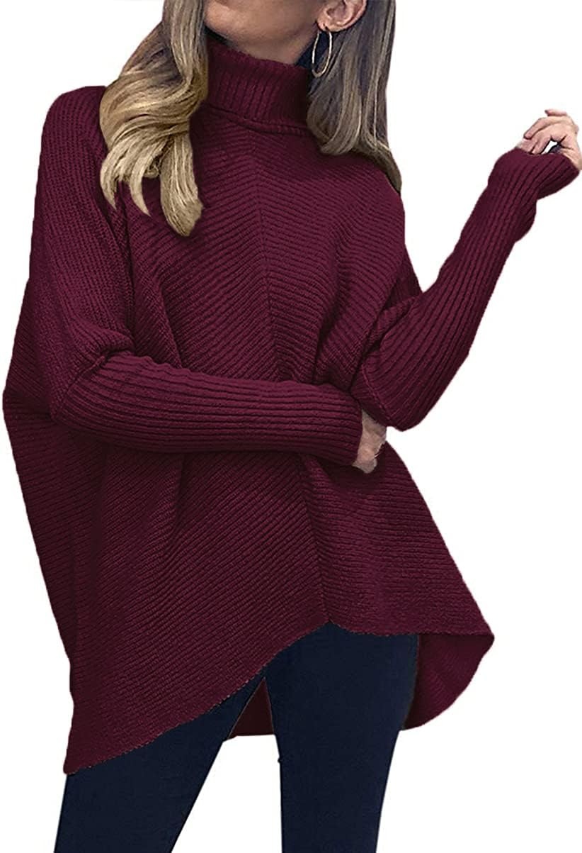 image:imageANRABESS Women Oversized Turtleneck Sweater Batwing Tunic Tops Fall OutfitsWine Red