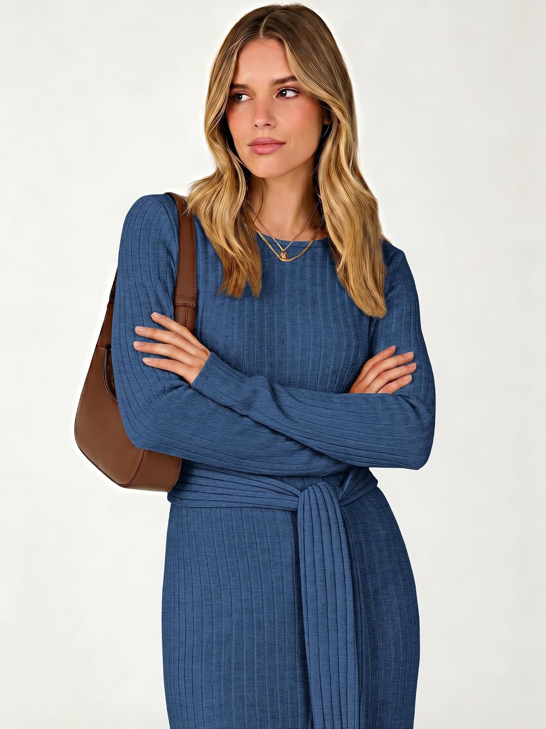 image:imageANRABESS Womens Long Sleeve Midi Sweater Dress Bodycon Fall DressesDark Blue