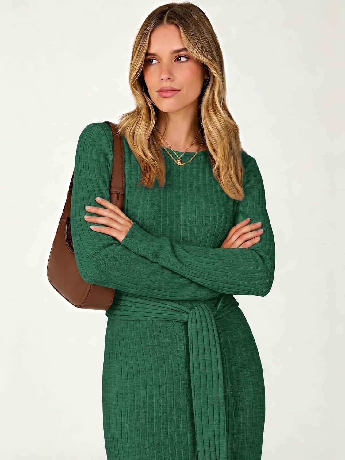 image:imageANRABESS Womens Long Sleeve Midi Sweater Dress Bodycon Fall DressesDeep Green