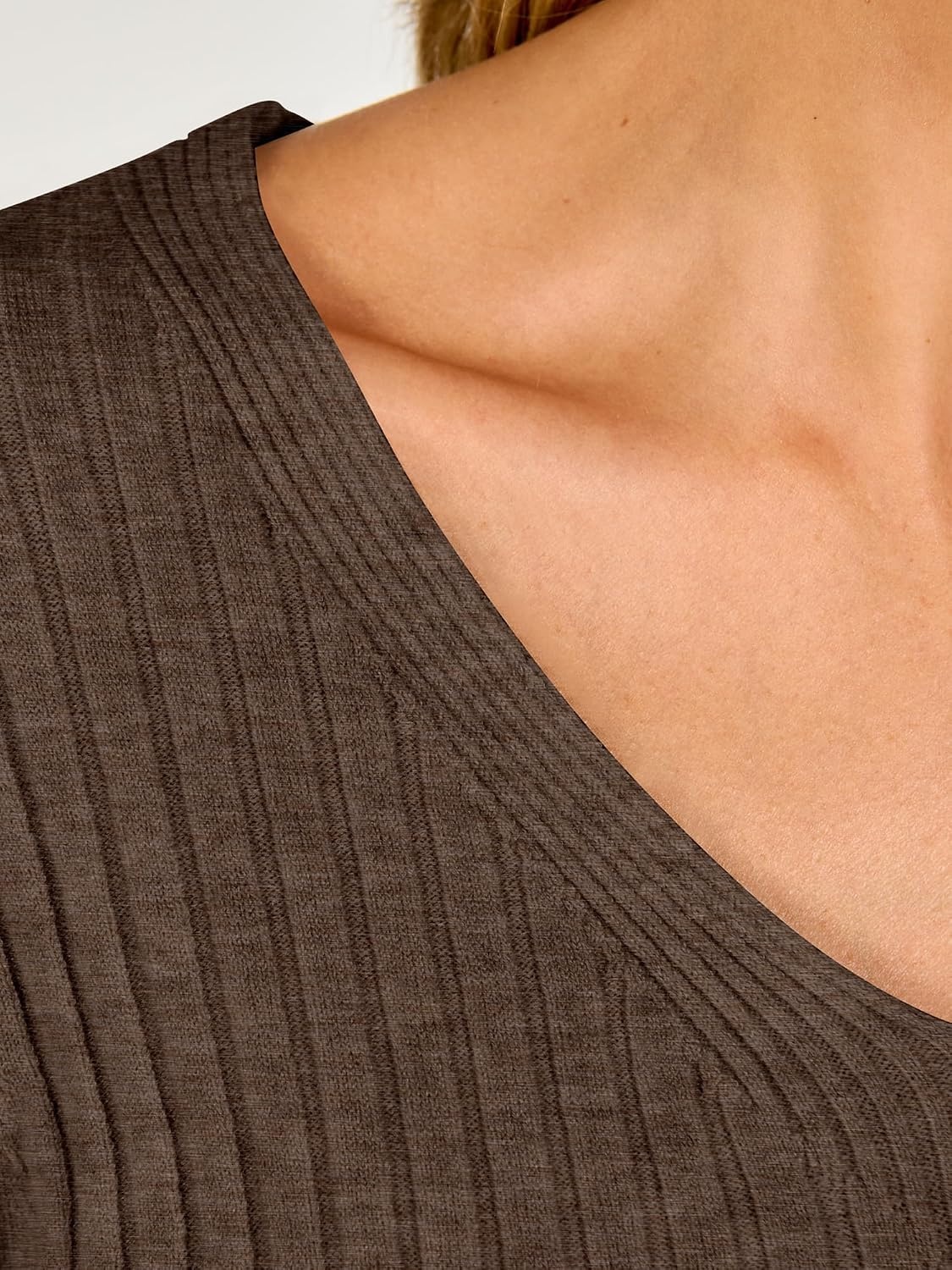 image:imageANRABESS Womens Long Sleeve V Neck Ribbed Sweaters ShirtsBrown