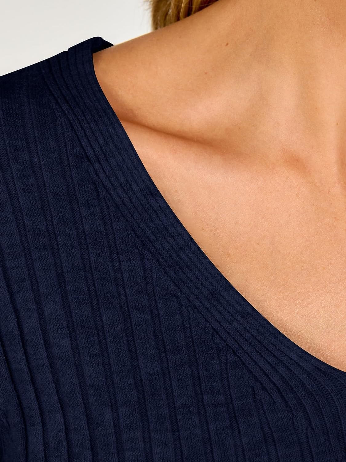 image:imageANRABESS Womens Long Sleeve V Neck Ribbed Sweaters ShirtsNavy Blue