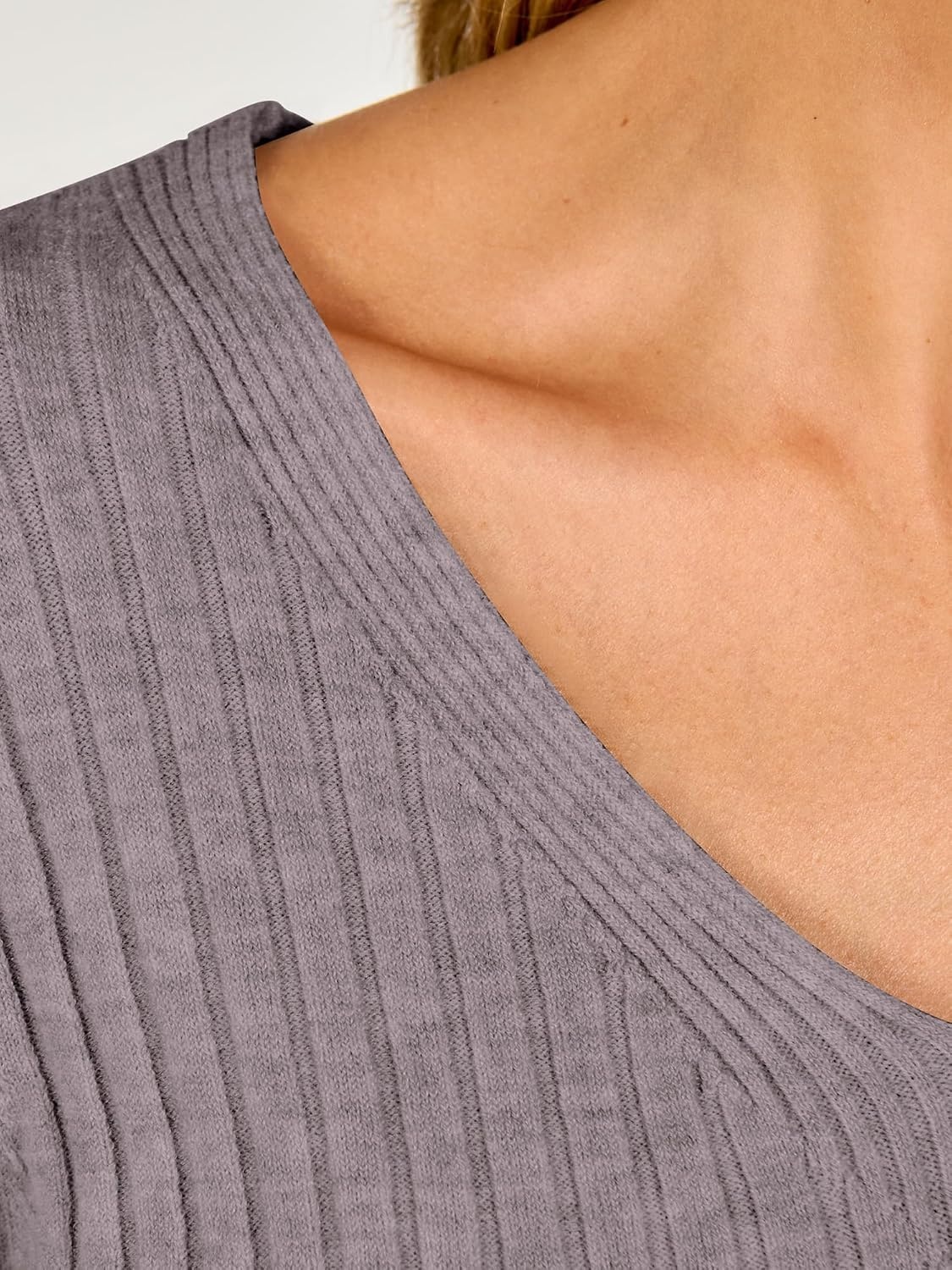 image:imageANRABESS Womens Long Sleeve V Neck Ribbed Sweaters ShirtsNutmeg