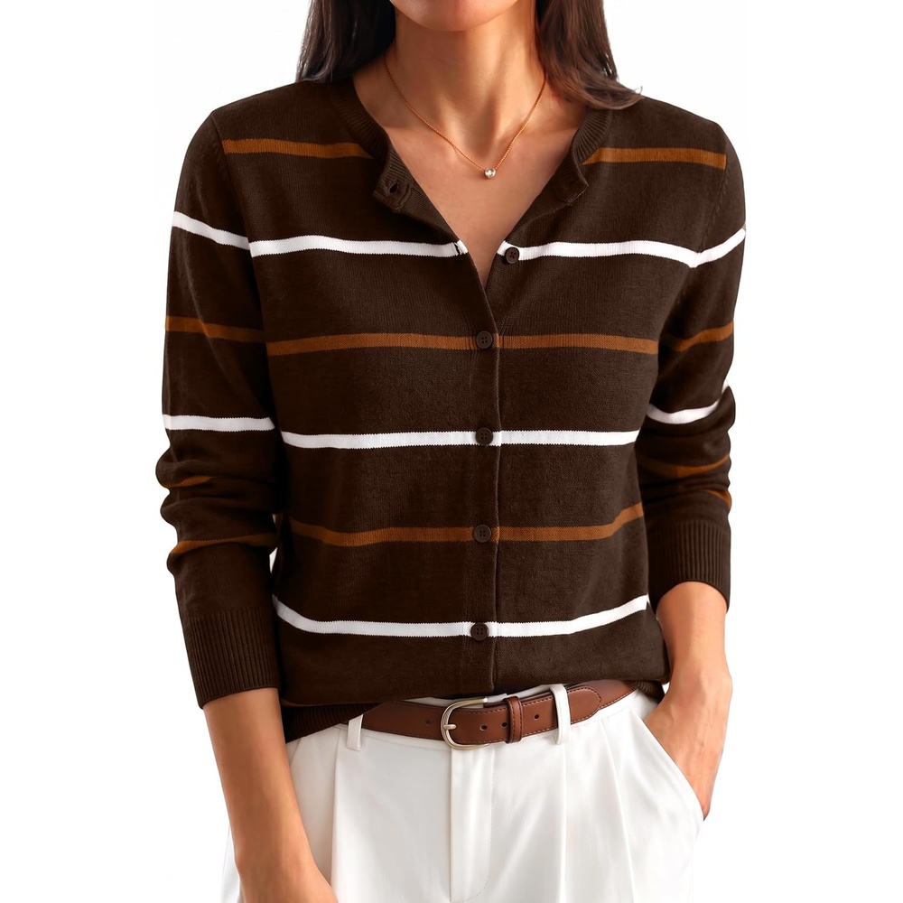 image:imageANRABESS Cardigan Sweaters for Women Lightweight Fall OutfitsCoffe Orange Stripe