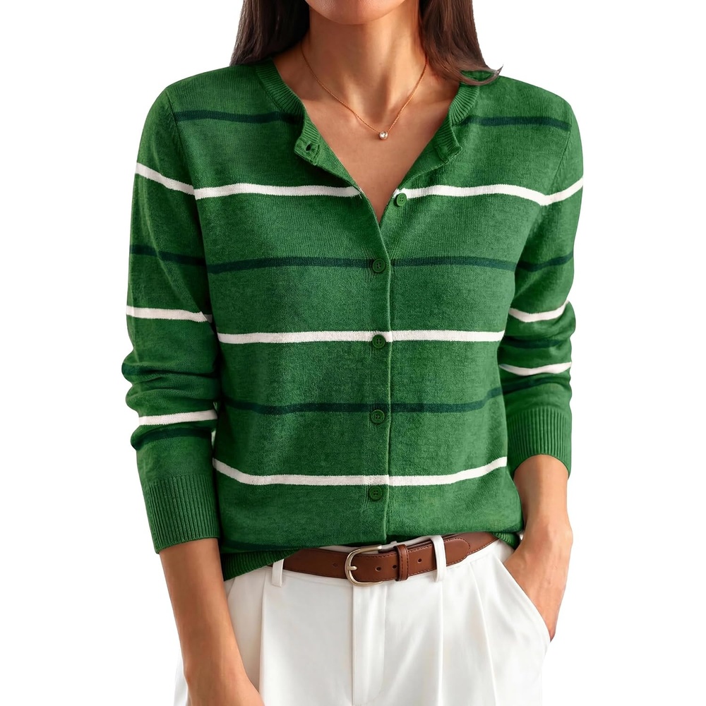 image:imageANRABESS Cardigan Sweaters for Women Lightweight Fall OutfitsGreen Beige Stripe