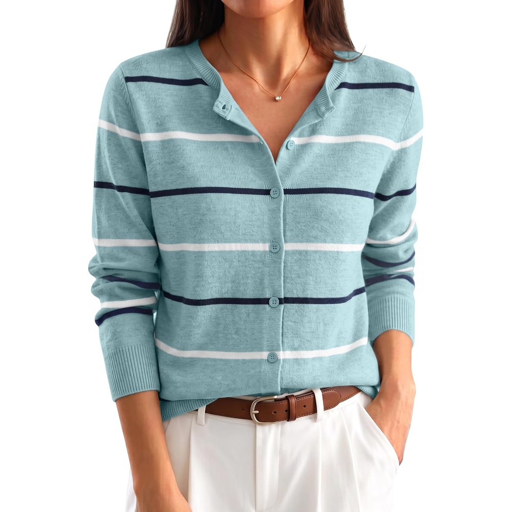 image:imageANRABESS Cardigan Sweaters for Women Lightweight Fall OutfitsLight Blue Stripe