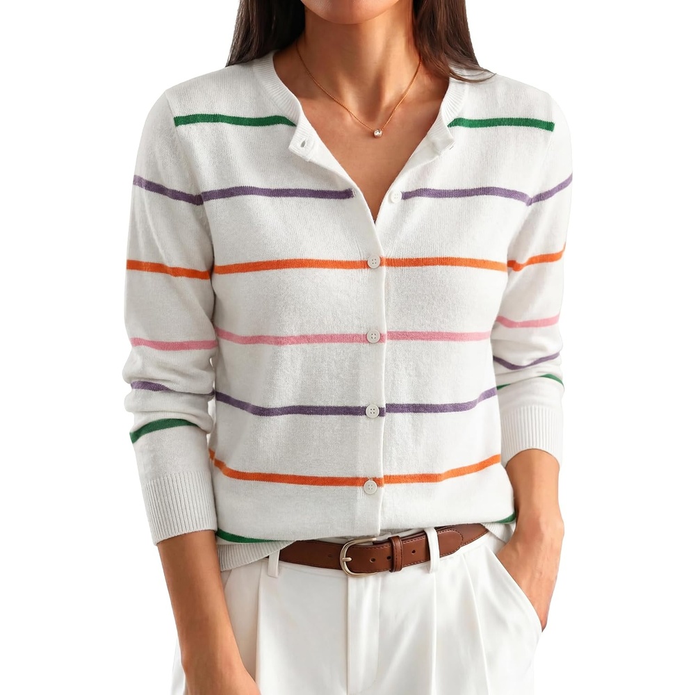 image:imageANRABESS Cardigan Sweaters for Women Lightweight Fall OutfitsRainbow Stripe