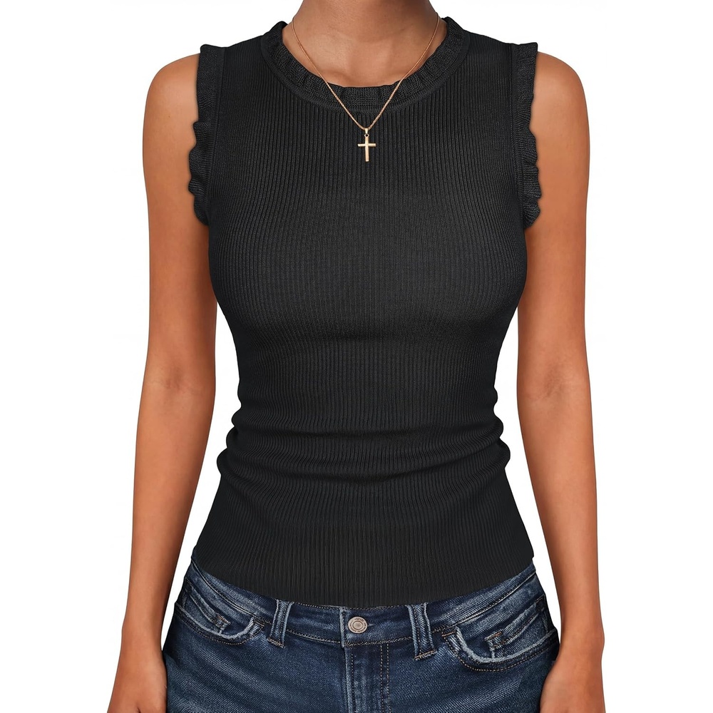 image:imageANRABESS Ribbed Tank Tops for Women Ruffle StyleBlack