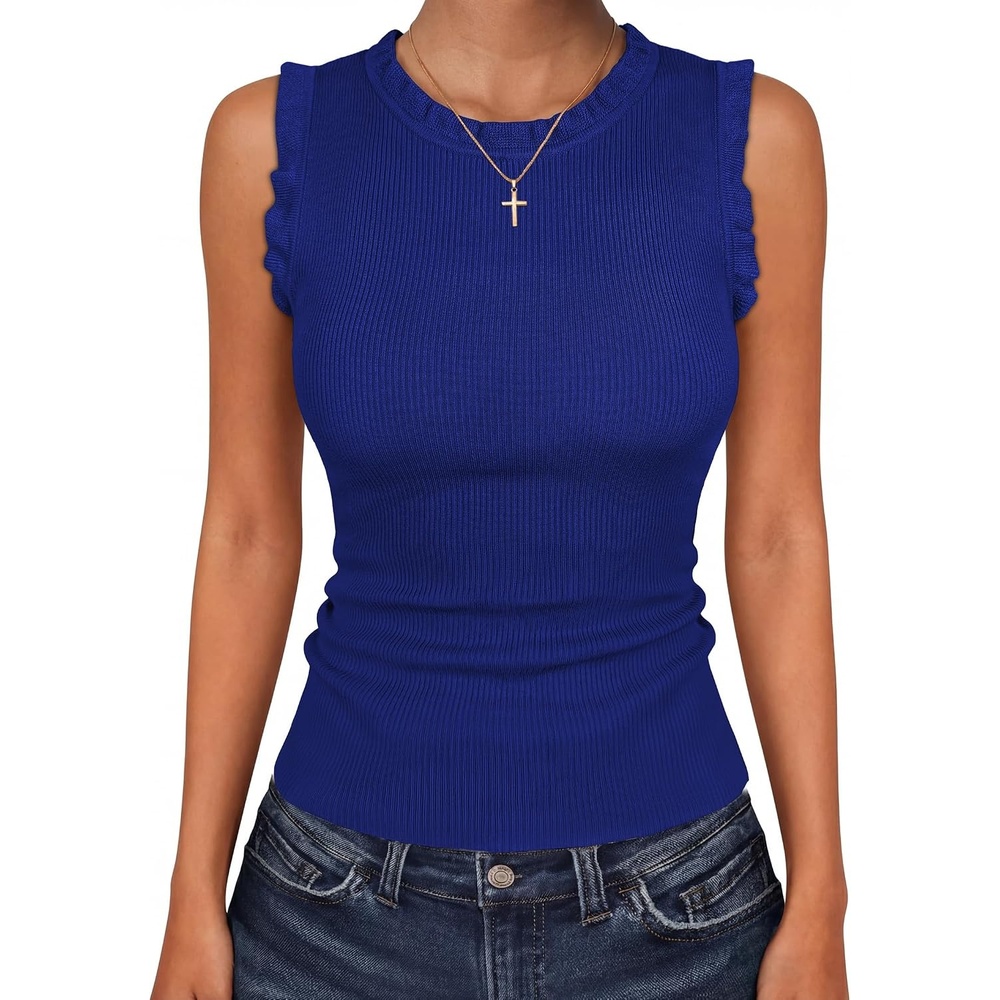 image:imageANRABESS Ribbed Tank Tops for Women Ruffle StyleRoyal Blue