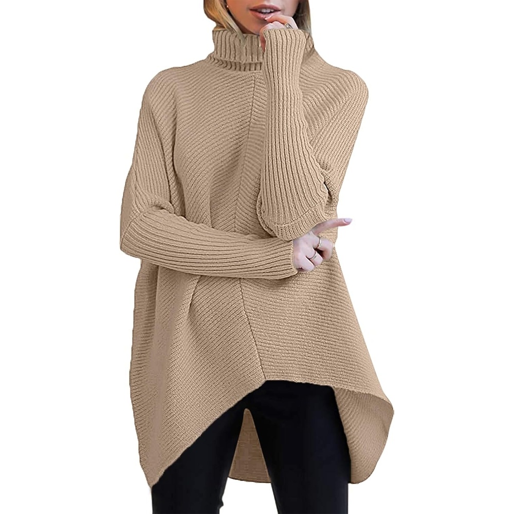 image:imageANRABESS Women Oversized Turtleneck Sweater Batwing Tunic Tops Fall OutfitsKhaki