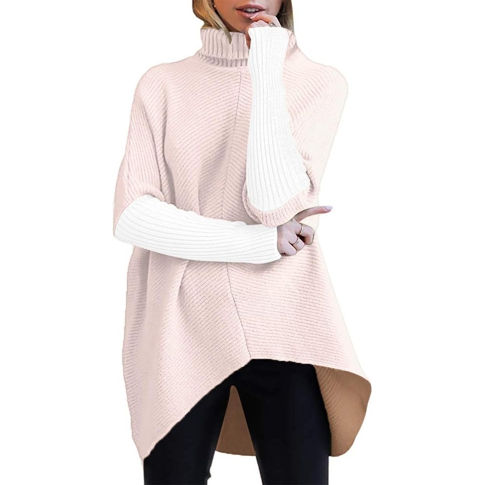image:imageANRABESS Women Oversized Turtleneck Sweater Batwing Tunic Tops Fall OutfitsPink White