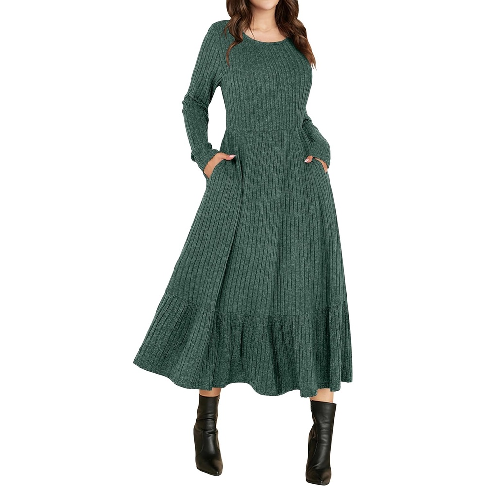 image:imageANRABESS Womens Fall Long Sleeve Midi DressGreen