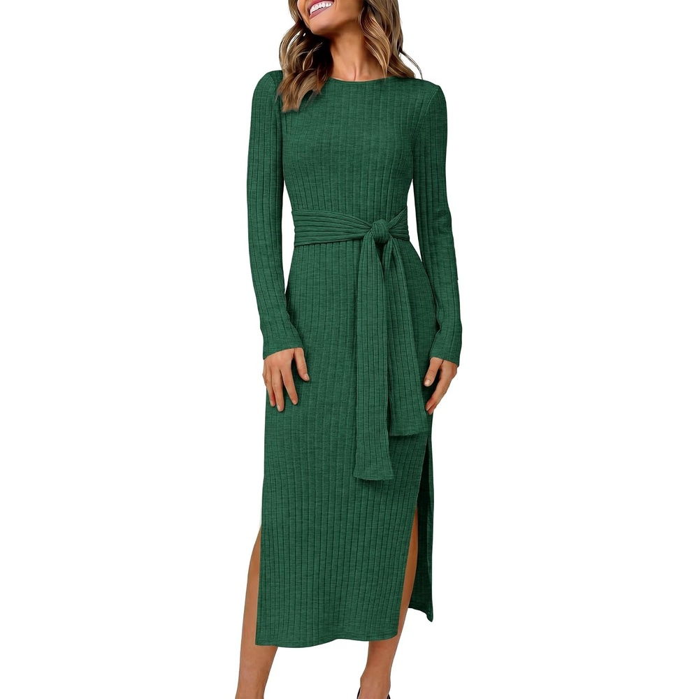 image:imageANRABESS Womens Long Sleeve Midi Sweater Dress Bodycon Fall DressesDeep Green