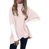 ANRABESS Women Oversized Turtleneck Sweater Batwing Tunic Tops Fall Outfits(Pink White)