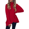 ANRABESS Women Oversized Turtleneck Sweater Batwing Tunic Tops Fall Outfits(Red)