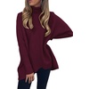 ANRABESS Women Oversized Turtleneck Sweater Batwing Tunic Tops Fall Outfits(Wine Red)