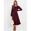 ANRABESS Womens Fall Long Sleeve Midi Dress(Burgundy)