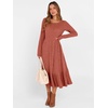 ANRABESS Womens Fall Long Sleeve Midi Dress(Burnt Orange)