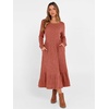ANRABESS Womens Fall Long Sleeve Midi Dress(Burnt Orange)