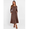 ANRABESS Womens Fall Long Sleeve Midi Dress(Dark Brown)