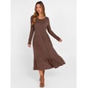 ANRABESS Womens Fall Long Sleeve Midi Dress(Dark Brown)